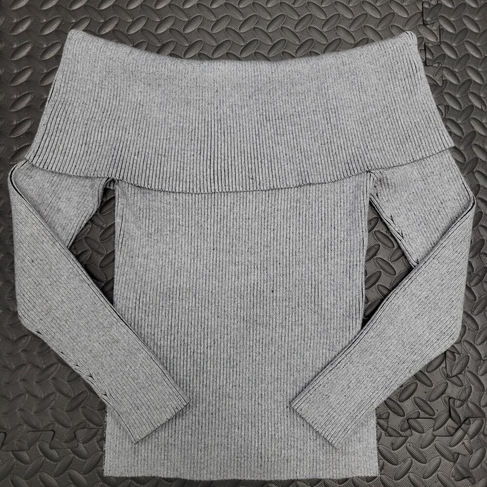 Altar’d State Gray Ribbed Off Shoulder Sweater Small Soft Girl Knit Top